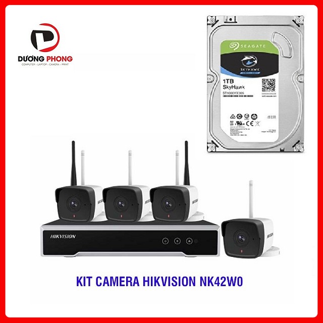 [Tặng ổ cứng 1TB = 1000GB] Bộ Kit 4 Camera IP Wifi 2MP HIKVISION NK42W0 Chính hãng