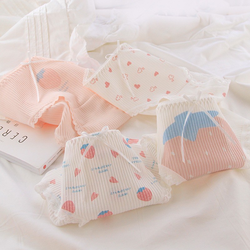 Quần Lót Nữ ❤️️FREESHIP❤️️ Quần Lót Nữ Cotton gân tăm Dâu cam chống viêm mềm mại lên dáng sexySet dâu cam 027