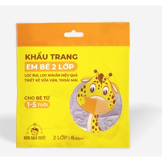 [DEAL SHOCK] Khẩu trang Bông Bạch Tuyết Trẻ Em bé 2 lớp cho bé 1 - 5 tuổi (8 cái/gói) MÀU XANH