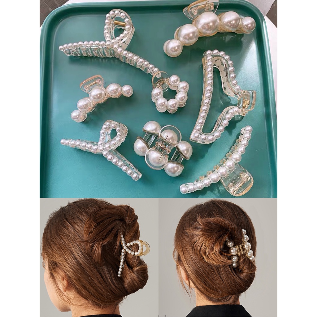 KMHO gấp tóc ins fashion Kẹp tóc càng cua đính ngọc bẹt thời trang Hàn Quốc cho nữ kẹp tóc phụ kiện tóc trang sức hàn quốc