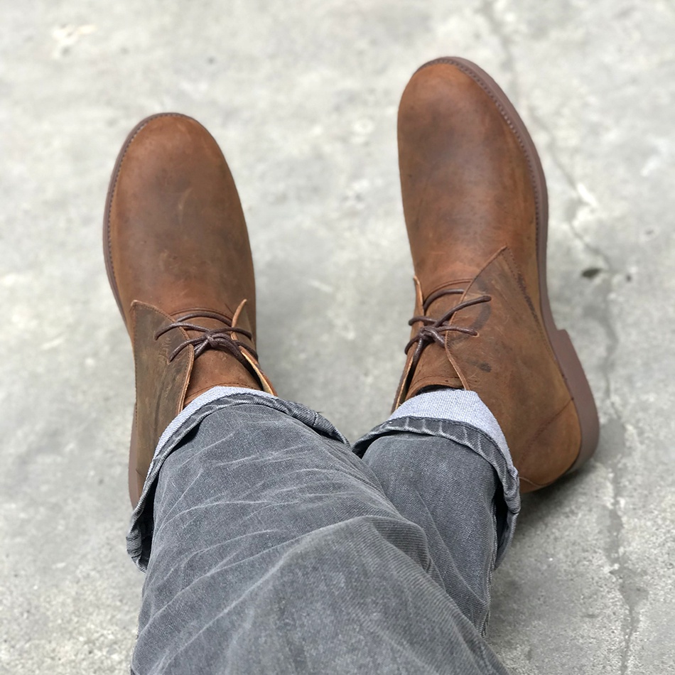 Giày cao cổ nam Chukka Boots MAD Shoes Brown da bò sáp ngựa điên cao cấp phong cách bụi bặm cá tính