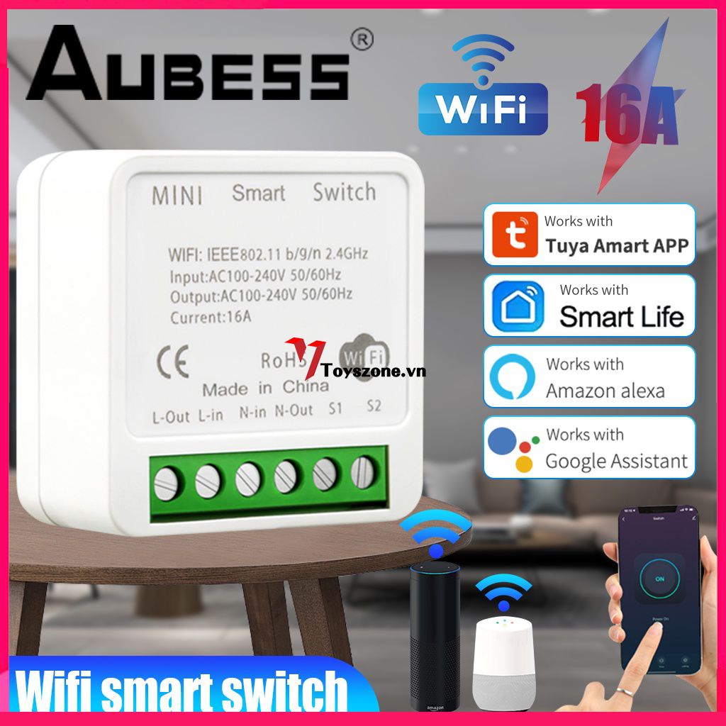 Công tắc điều khiển thông minh mini kết nối wifi 16A cho Alexa/Google