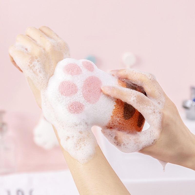 Bông tắm cotton hình bàn chân mèo dễ thương dành cho trẻ em