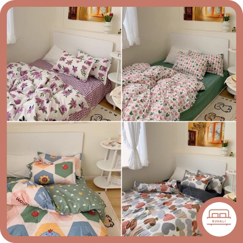 Bộ chăn ga giường cotton poly mẫu mới 2021 Suhali Shop, vỏ chăn mền, drap nệm và 2 vỏ gối