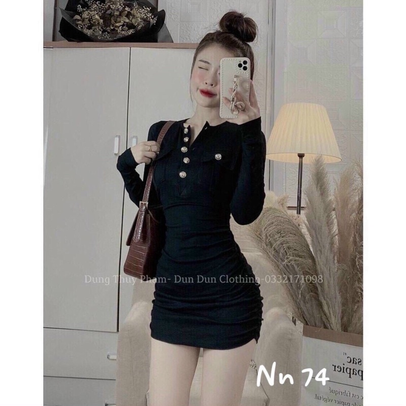 Váy Body rúm khuy giữa sẽy - Hàng loại 1 dày dặn