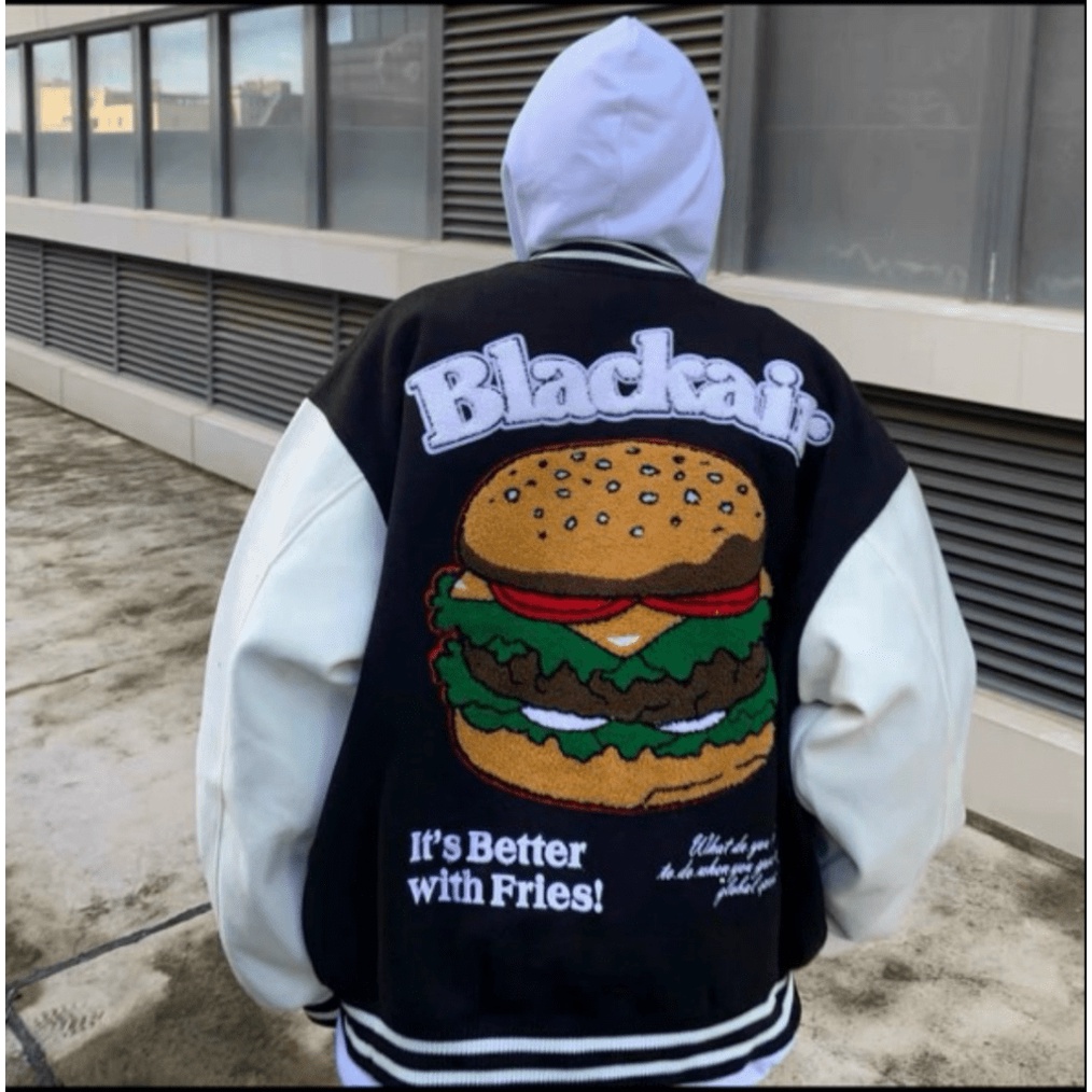Áo Khoác Bomber Unisex Chất Kaki Dày Dặn in Chữ B Lớn Và Bánh Hamberger Form Chuẩn Mặc Đẹp [New Unisex]