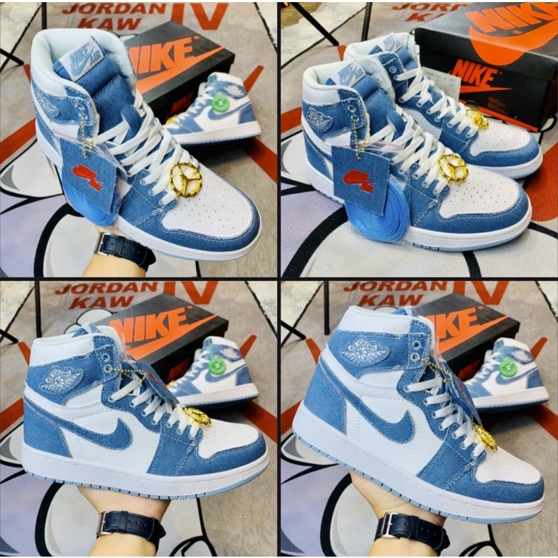 Giày sneaker xanh dương cao cổ nỉ da lộn cao cấp