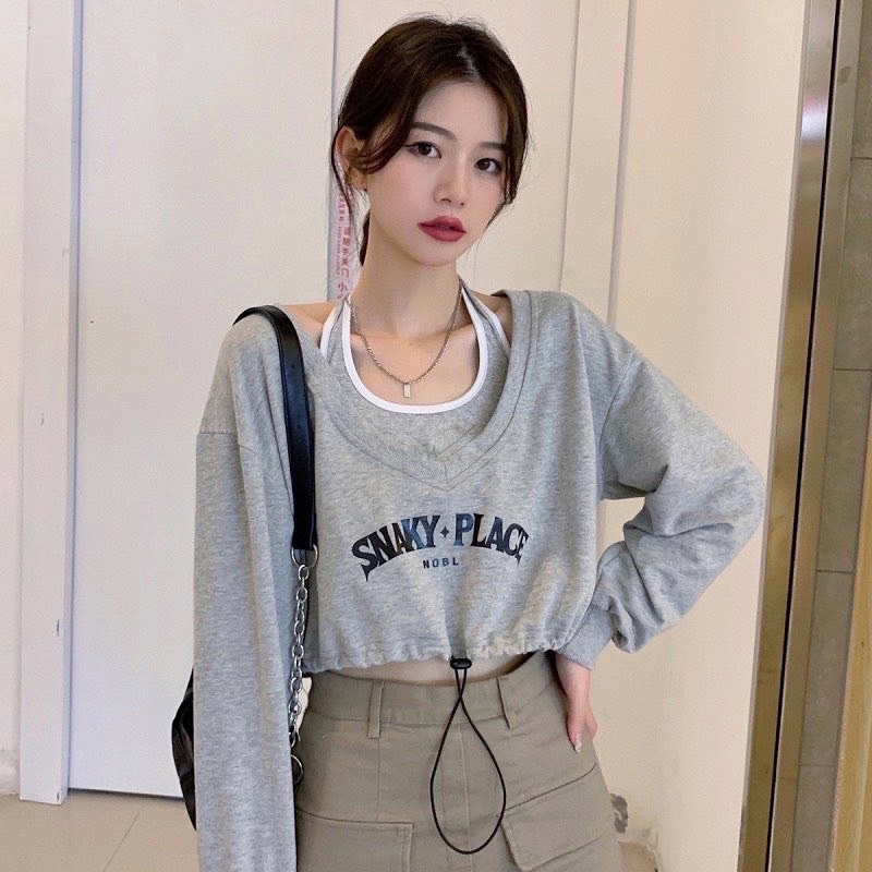 Set Áo Croptop Phối Bra SNAKY Ulzzang (Ảnh Thật/Có sẵn)