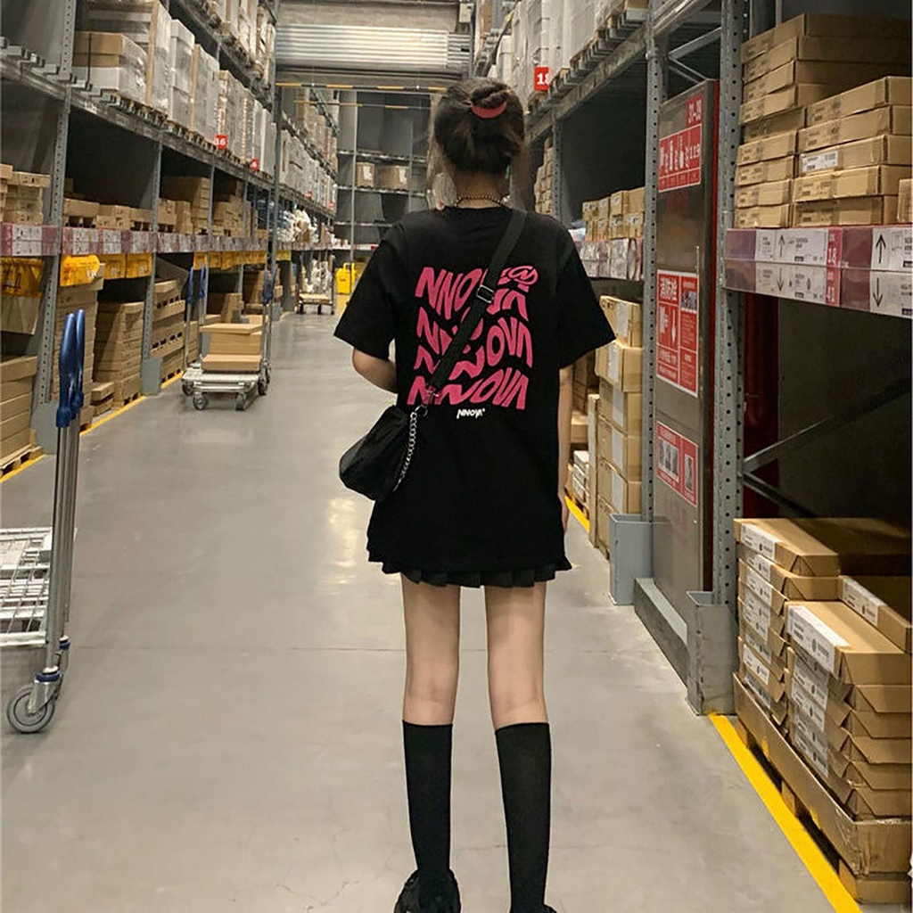 Áo thun tay ngắn dáng rộng 100% cotton in họa tiết chữ thời trang mùa hè dành cho nữ