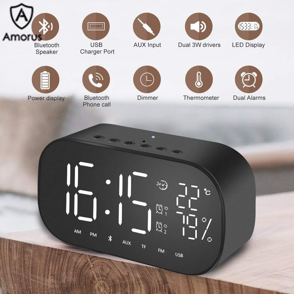 Loa Bluetooth không dây Amorus S2 tích hợp đồng hồ báo thức và phụ kiện chất lượng cao