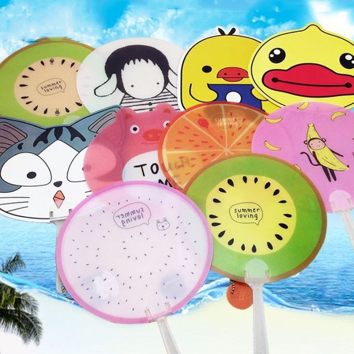 Quạt Nhựa Cầm Tay 2 Mặt Họa Tiết Cute