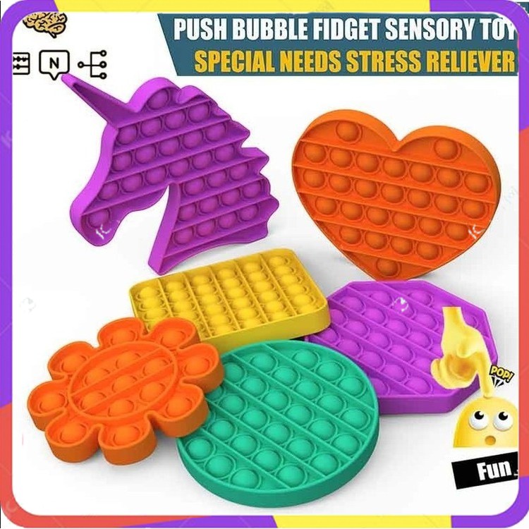 Fidget Pop It Toy Bubble Unicorn Rainbow cầu vồng Square Heart Hexagon Round Oval Octagon Đồ Chơi bấm bong bóng giải tỏa căng thẳng độc đáo sáng tạo  @STTEAM