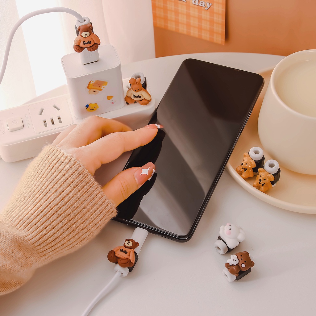 Phụ Kiện Bảo Vệ Dây Cáp Sạc Cổng usb Sang Cổng type c Kiểu Dáng Hoạt Hình Dễ Thương Cho Điện Thoại Android
