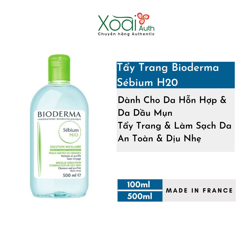 Tẩy Trang Bioderma Sebium H20 Xanh Dành Cho Da Dầu, Da Mụn - Hàng Chính Hãng Bill Đầy Đủ, Date Xa