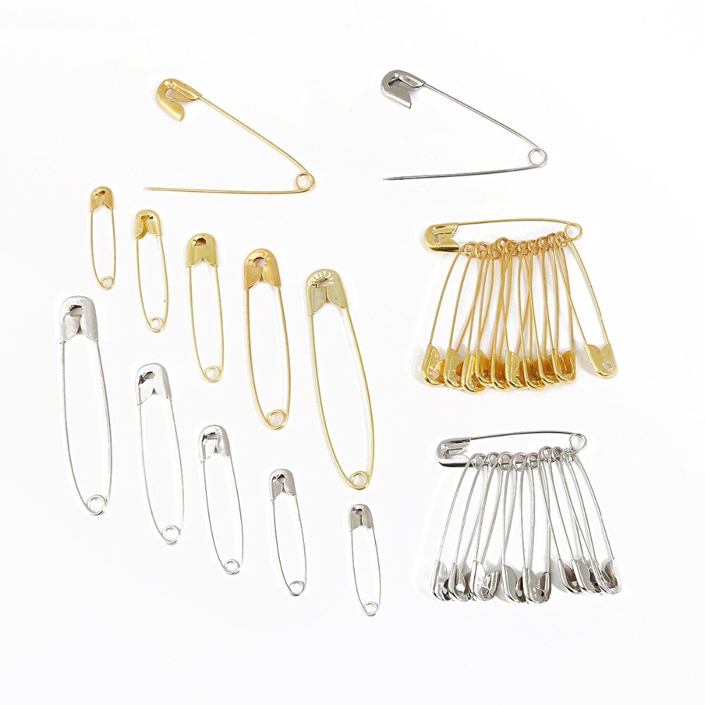 Set 50 kim băng cài áo chất liệu thép không gỉ màu vàng / bạc nhiều kích thước tùy chọn