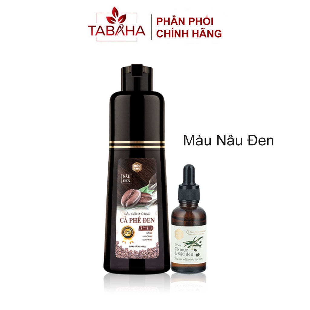 Bộ Dầu Gội Phủ Bạc Cà Phê Màu Nâu Đen 280g Và Serum Cỏ Mực Mè Đen 30ml Mộc Nhu