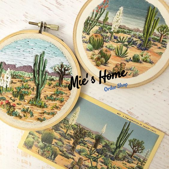 DIy thêu tay thủ công trang trí Hoop cây xương rồng - KIT NGUYÊN LIỆU TỰ THÊU TRANG TRÍ CACTUS- MIE handmade
