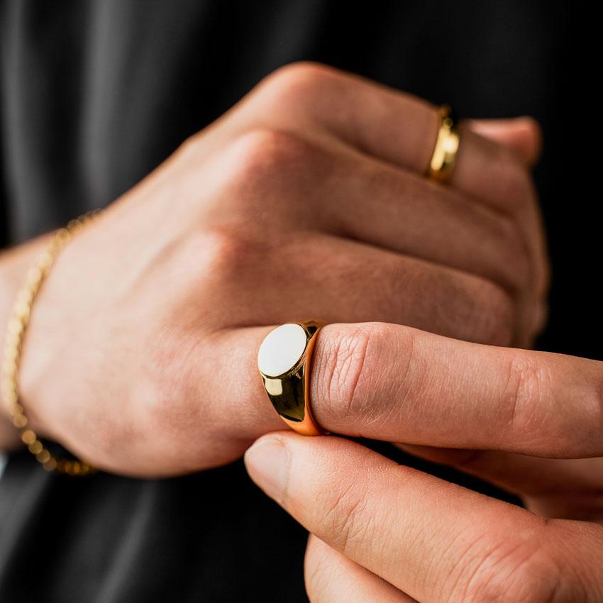Nhẫn signet nam nữ BROO màu bạc vàng trơn có thể điều chỉnh size phong cách unisex - Signet Ring