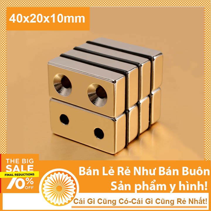 Nam châm 2 lỗ vít 40x20x10mm Hít Cửa Nam Châm