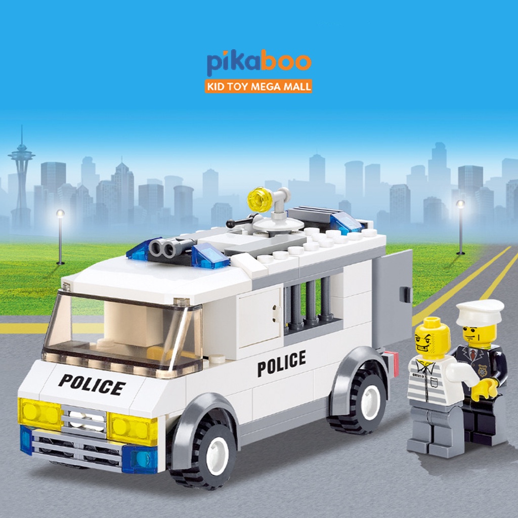 Đồ chơi lắp ráp xếp hình xe cảnh sát mở cánh cửa sau mở nóc xe cho bé trai 135 chi tiết Pikaboo