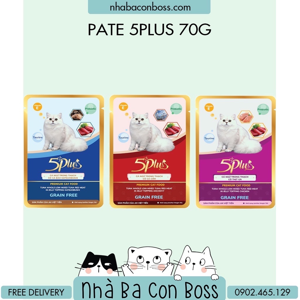 Pate cho mèo 5Plus Grain Free gói 70G