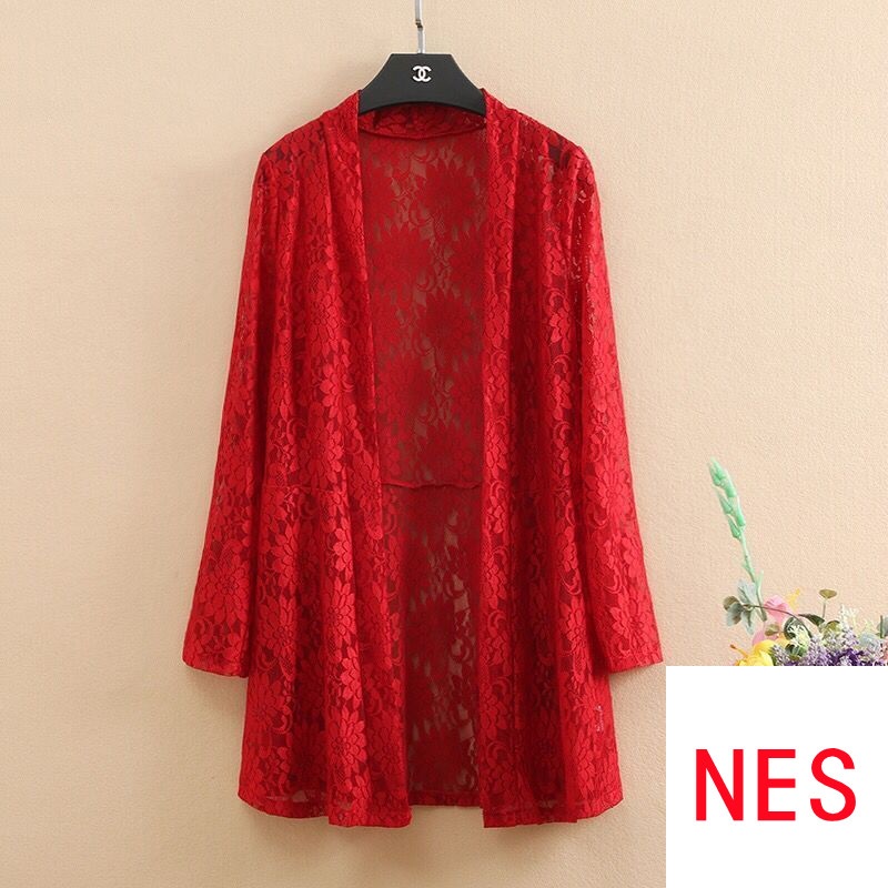 Áo Khoác Cardigan Ren Mỏng Tay Dài Chống Nắng Mùa Hè Cỡ Lớn Cho Người Lớn Tuổi