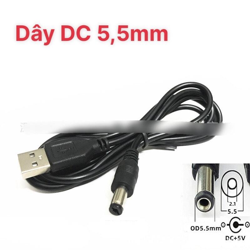Dây cáp sạc 5V USB ra DC 5.5*2.1 mm chất lượng cao, Dây DC 5v - 5.5mm