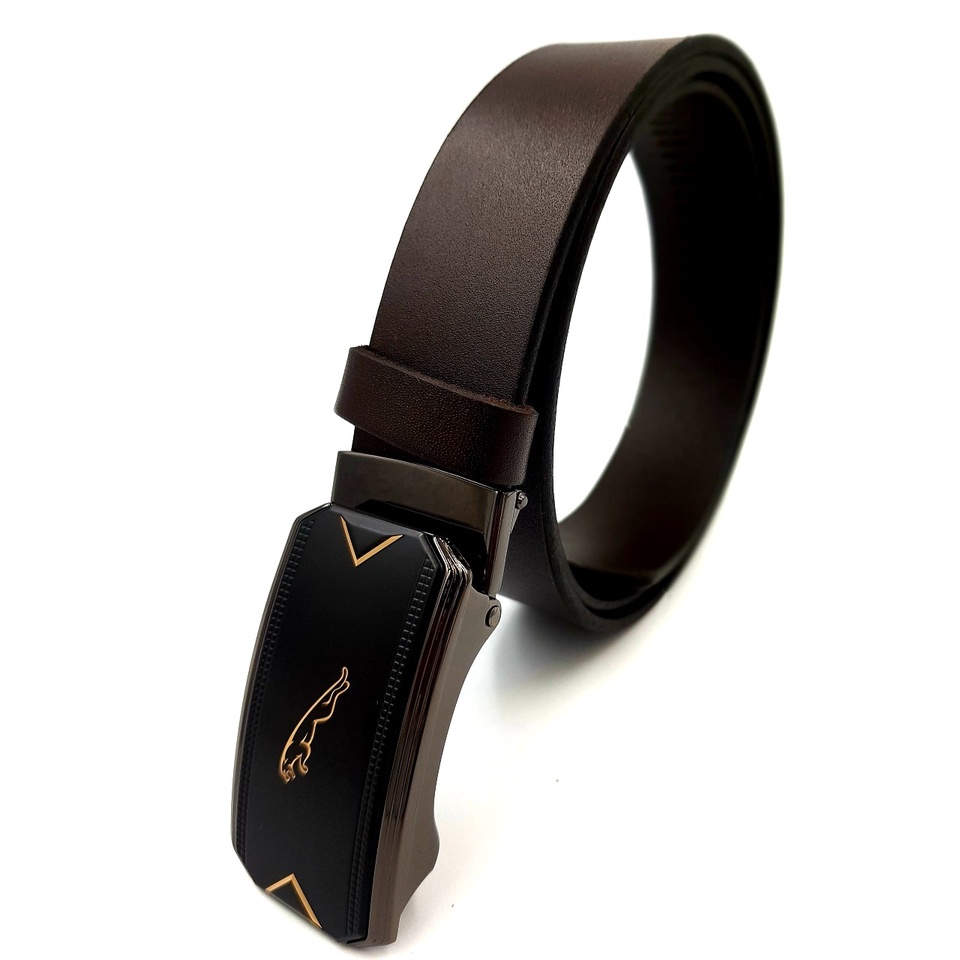 Thắt lưng nam da bò tự nhiên, đầu hình con báo, khóa tự động cao cấp DONAVYTLK