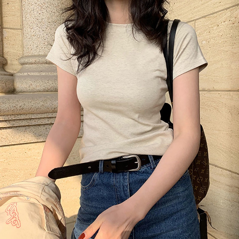 Áo Thun cotton Ngắn Tay Ôm Dáng Thời Trang Hàn Quốc