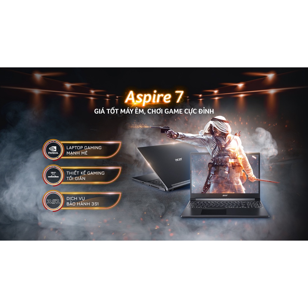 Laptop Acer Gaming Aspire 7 2021 A715-42G-R1SB R5-5500U/8GD4/256SSD_PCIe/15.6FHD_144/IPS/3C/ĐEN/W10SL/4GD6_GTX1650