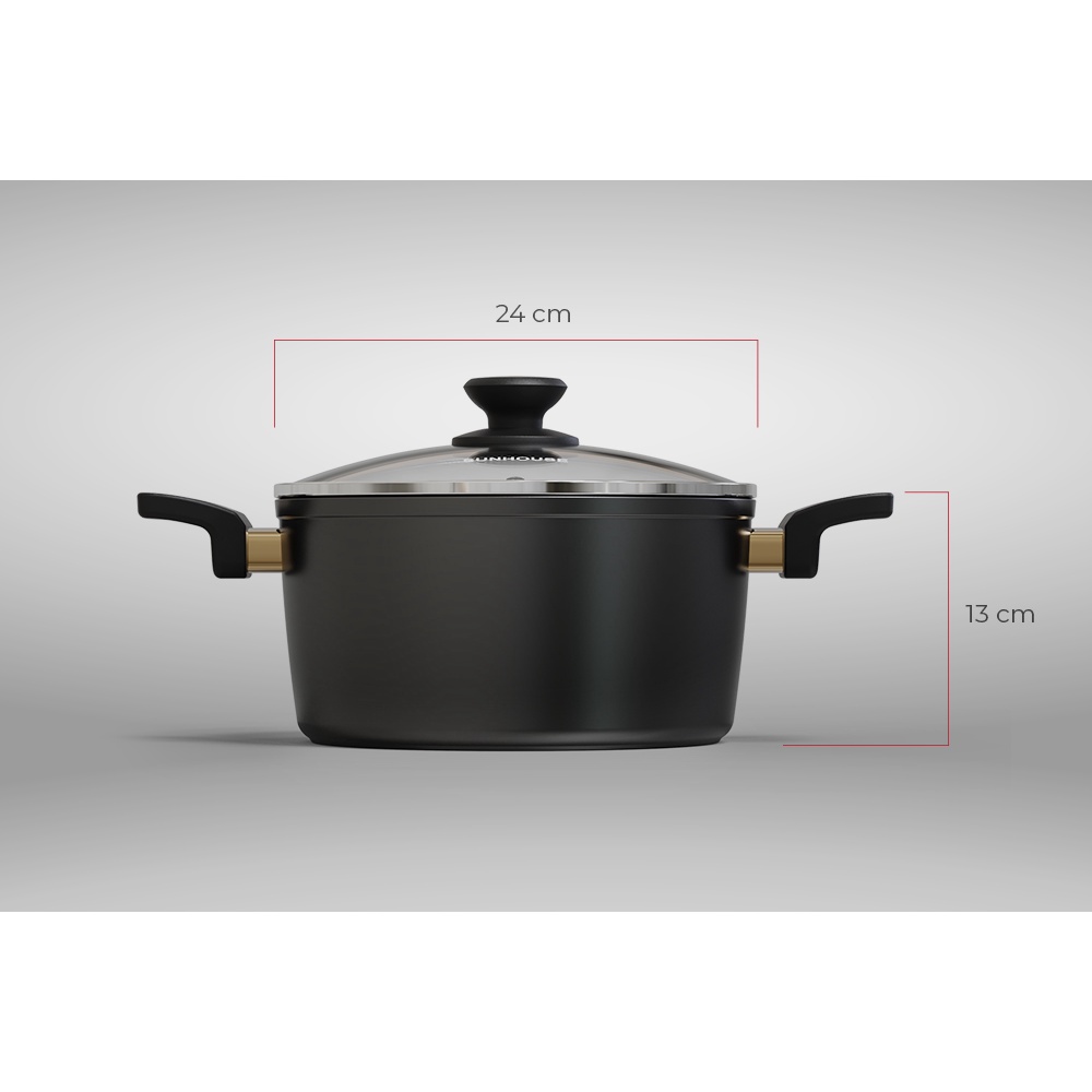 [New 2022] Nồi chống dính Ultra Titanium Sunhouse ST2210B, Có 3 kích thước 18,20,24cm, Tay cầm bakelite chống bỏng