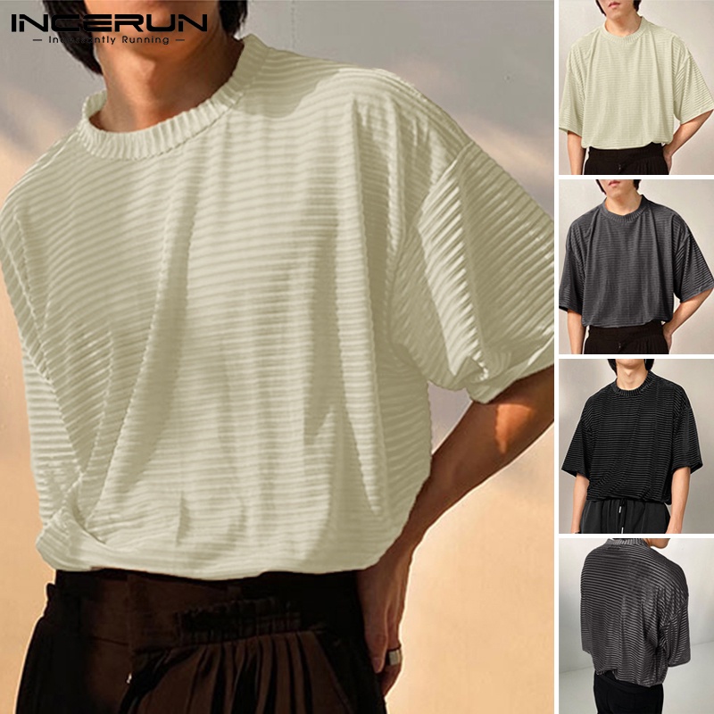 Áo thun Incerun tay ngắn cổ tròn 3 màu tùy chọn đơn giản thời trang dành cho nam