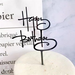 Topper HPBD mica chữ thư pháp đen