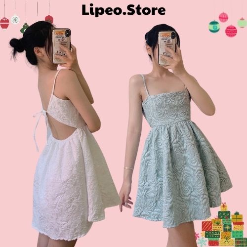 Váy-Đầm 2 dây hở lưng SEXY, Váy hoa nổi xinh