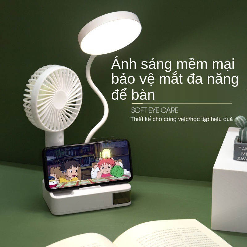 > Đèn bàn bảo vệ mắt LED sinh viên ký túc xá nghiên cứu sạc USB plug-in lưỡng dụng đầu giường viết và đọc Fan <