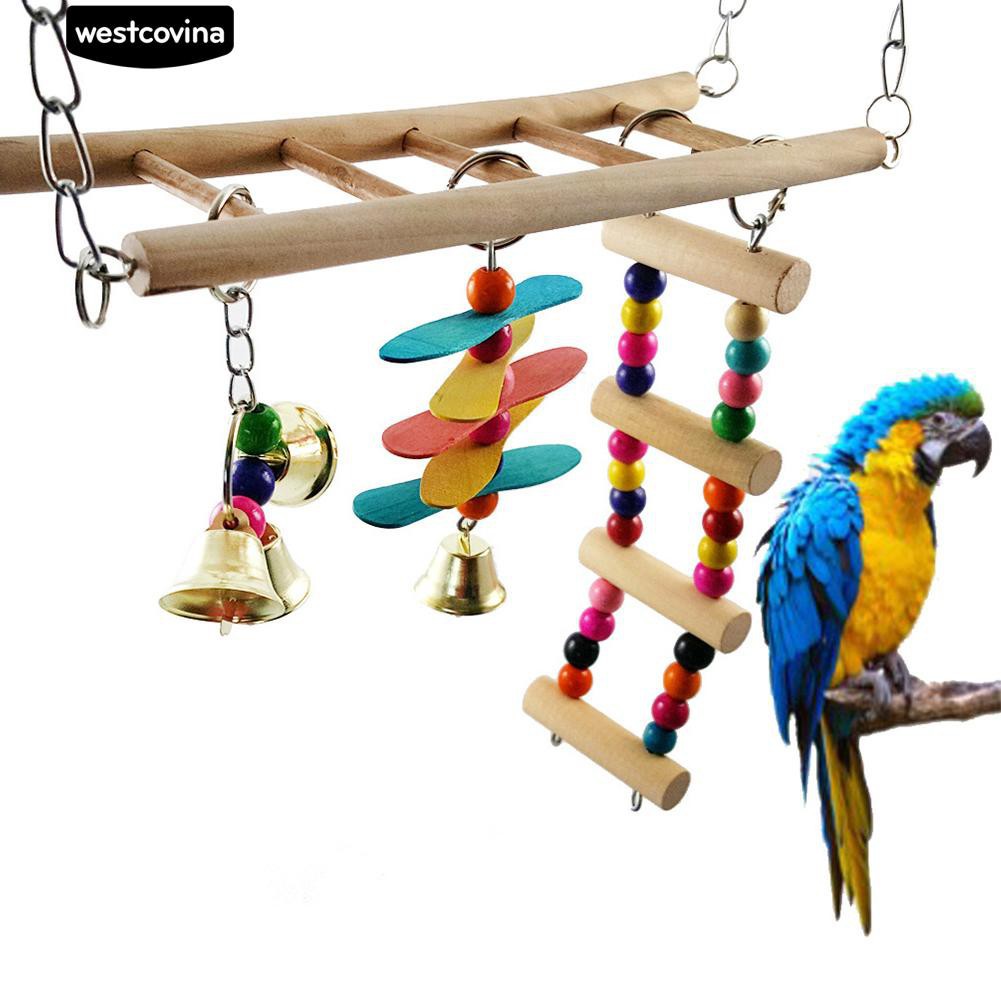 Thang đồ chơi bằng gỗ nhiều màu sắc cho chim vẹt