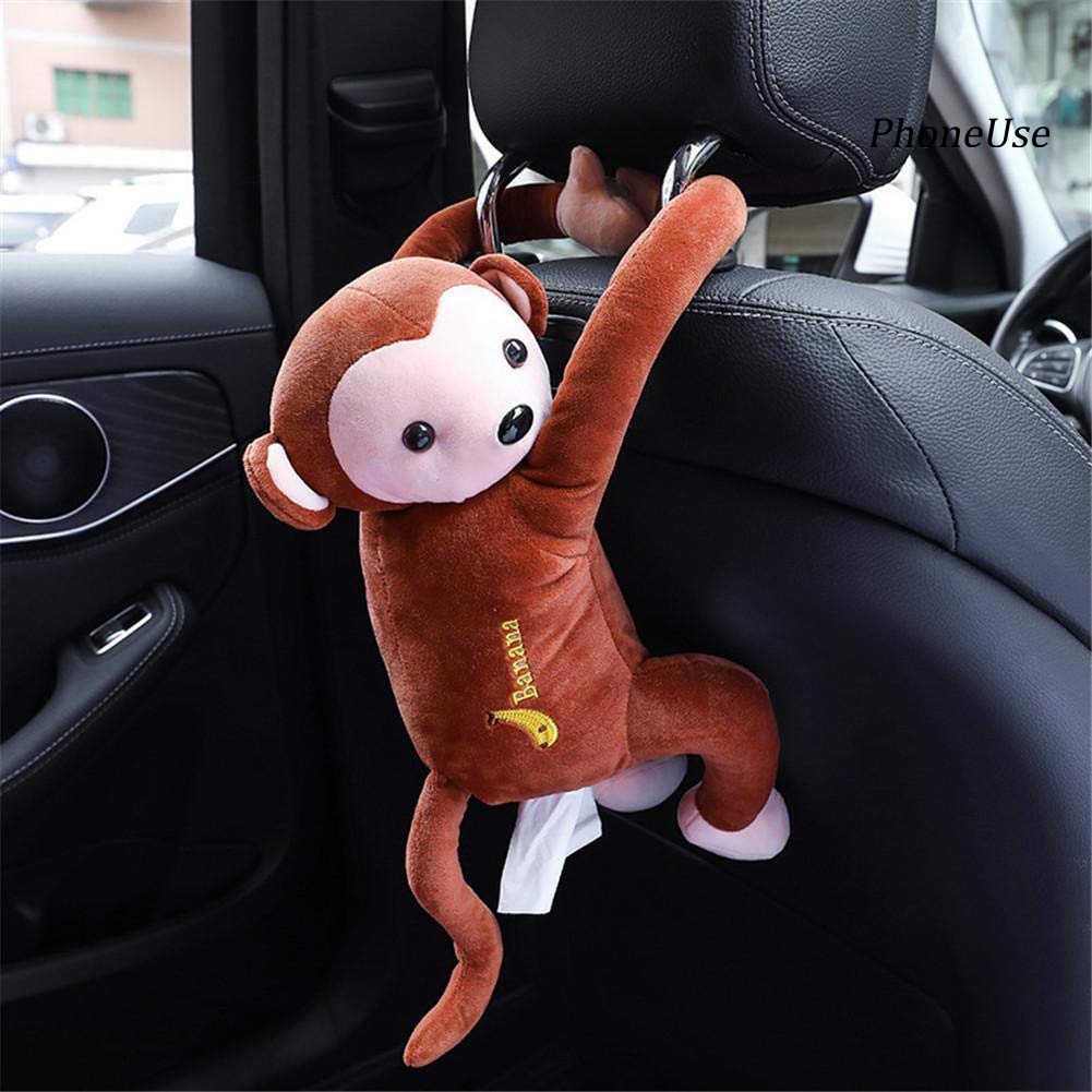 Túi đựng khăn giấy treo xe hơi hình khỉ con nhồi bông da pu