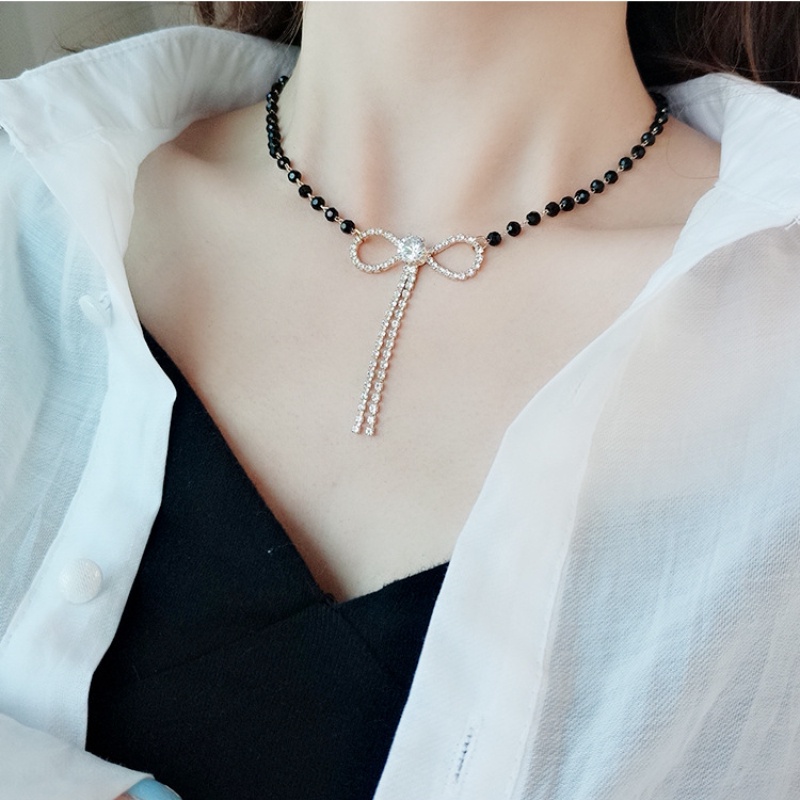 Vòng Cổ Dây Xích Mặt Nơ Đính Kim Cương Nhân Tạo Tinh Tế Thời Trang Hàn Quốc