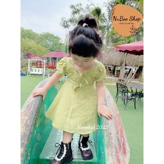 Váy xanh lá thắt nơ dễ thương cho bé gái, váy xanh bơ đi biển cho bé 8-18kg