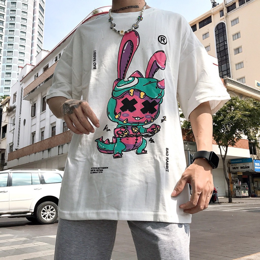 [LOCAL BRAND] Áo thun Rabit khủng long tay lỡ form rộng vải Cotton - Thời trang nam nữ Unisex Streetwear