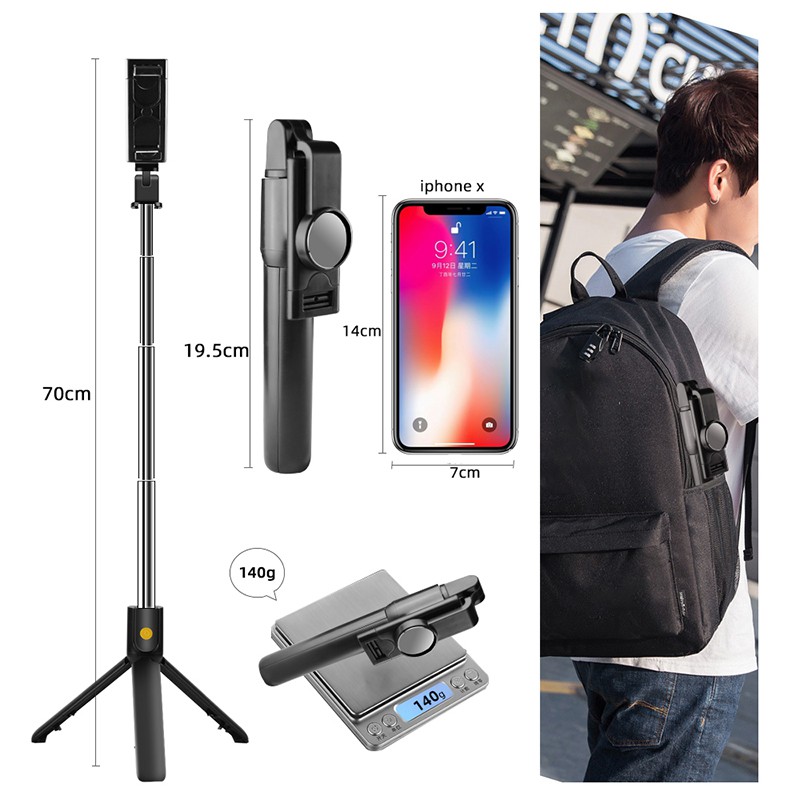 Gậy chụp hình 3 chân có bluetooth Selfiecom K10 chụp ảnh selfie tự sướng bằng remote, kẹp xoay 360 độ | WebRaoVat - webraovat.net.vn