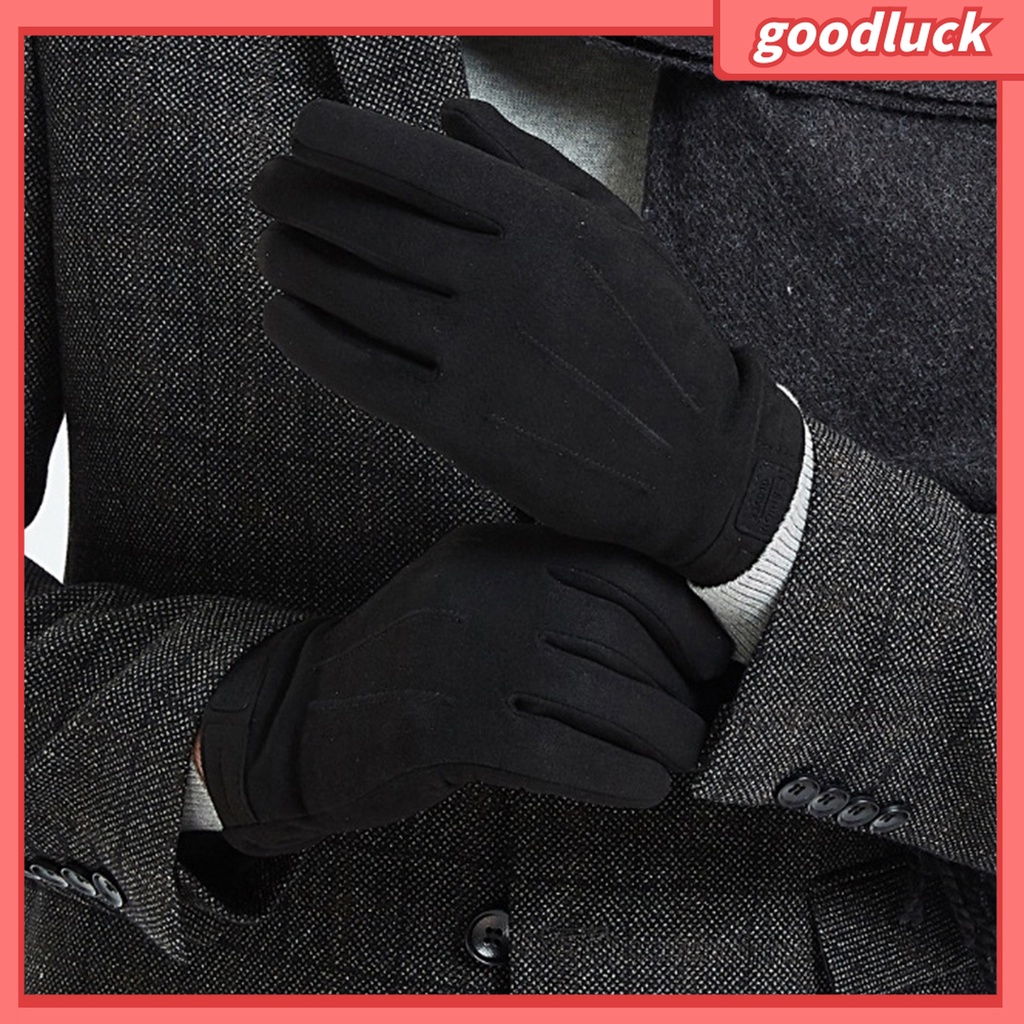 1 Đôi Găng Tay Da Lộn Lót Lông Giữ Ấm Có Thể Chạm Màn Hình Cảm Ứng Dành Cho Nam