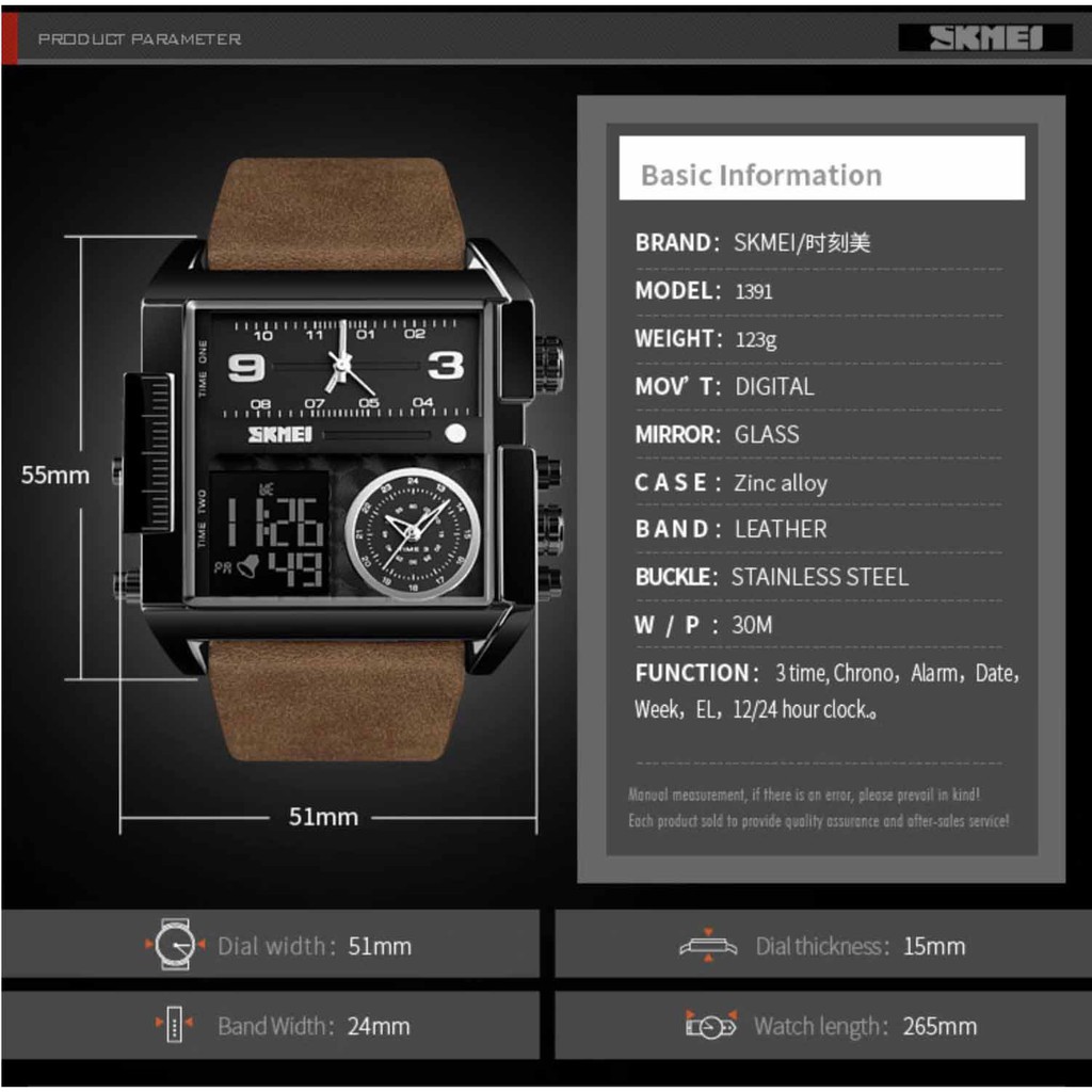 HÀNG NHẬP KHẨU -  Đồng hồ nam chính hãng cao cấp SKMEI dây da xịn, mặt chữ nhật sang trọng, số giờ điện tử và truyền thố