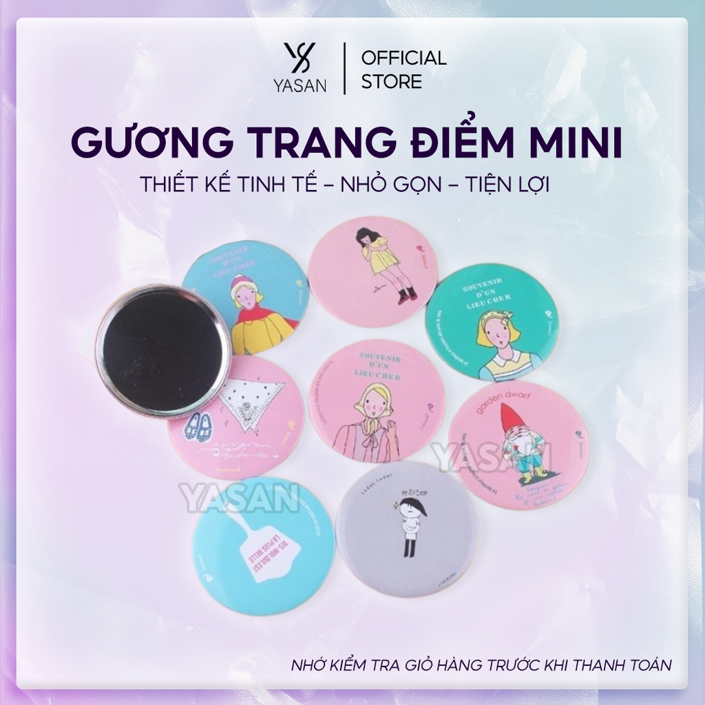 Gương trang điểm mini siêu cute cầm tay bỏ túi Hàn Quốc tiện lợi viền kim loại Yasan