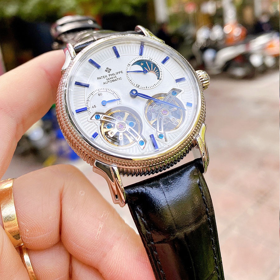 Đồng hồ Nam Patek 2 tim máy nhật, mặt trắng viền trắng, dòng cơ Automatic size 42mm-43mm