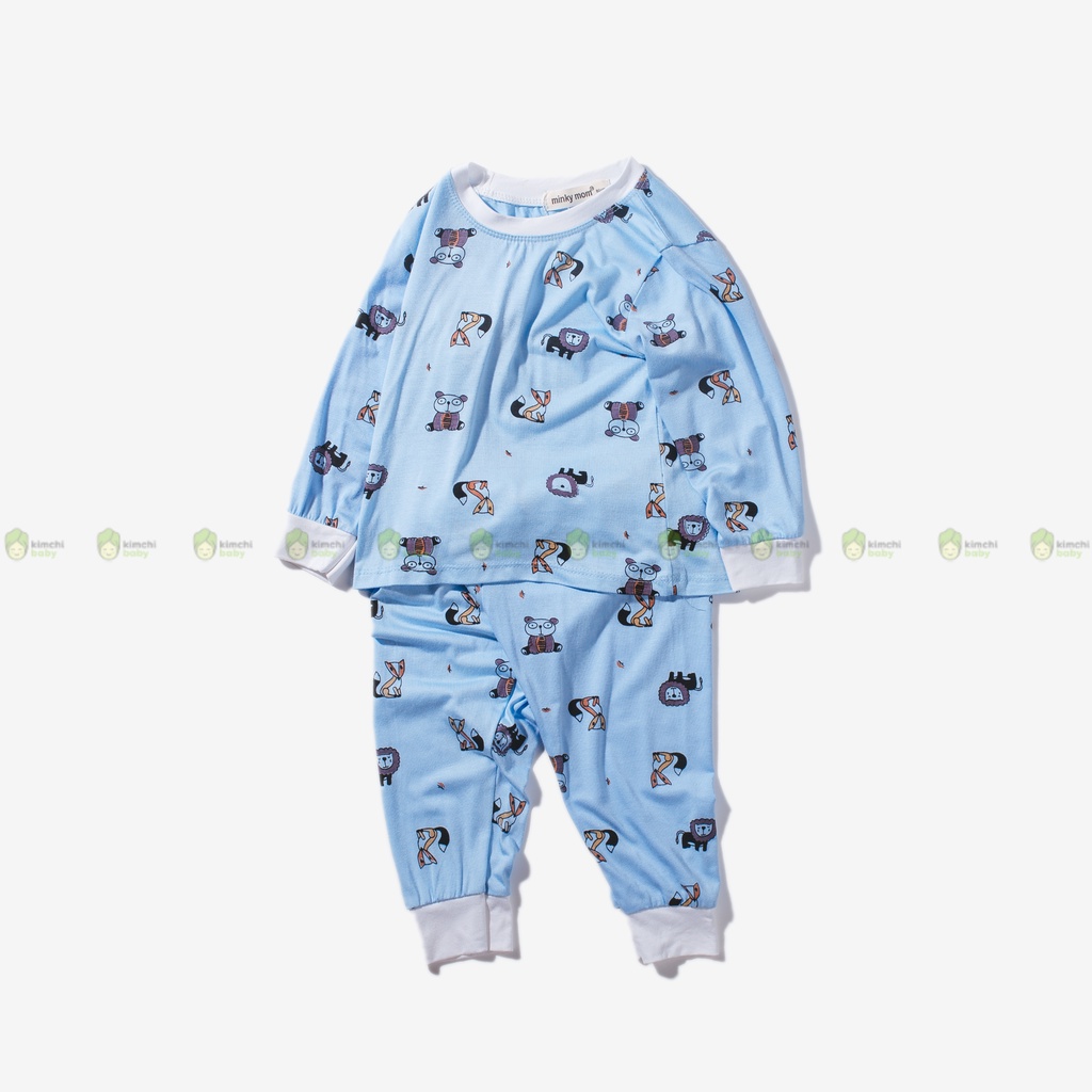 Bộ Dài Tay Cho Bé Trai, Bé Gái Vải Thun Lạnh Minky Mom Hoạ Tiết Mây Hồng, Đồ Bộ Cho Bé Mặc Nhà MKMTD2212