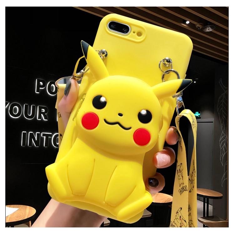 Ốp điện thoại mềm có ví hình Doraemon/ Pikachu cho Samsung J2 J3 J4 J5 J6 J7 J8 Pro Prime Plus 2018