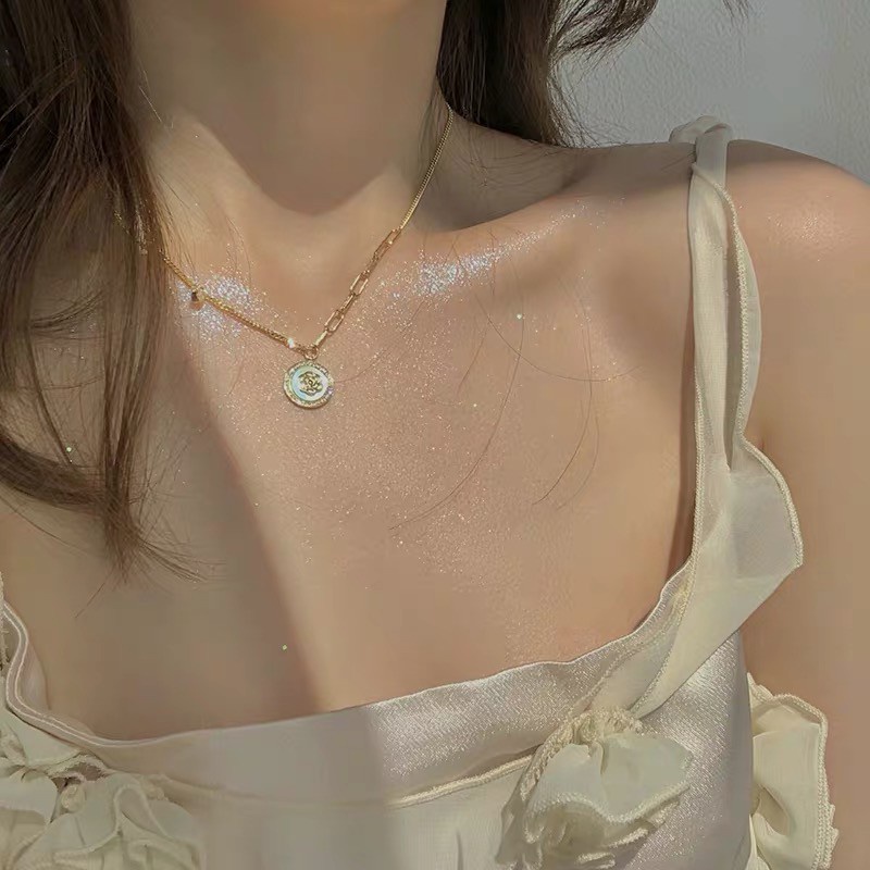 Vòng cổ mặt hình hoa trà đính đá thời trang cá tính cho phụ nữ