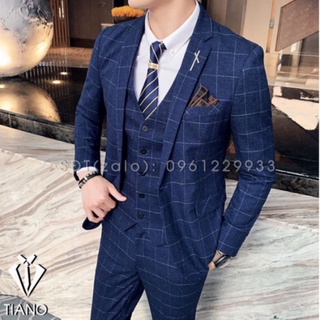 Bộ vest nam cao cấp hàn quốc xanh màu ô xanh cực sang trọng, suit nam cao cấp