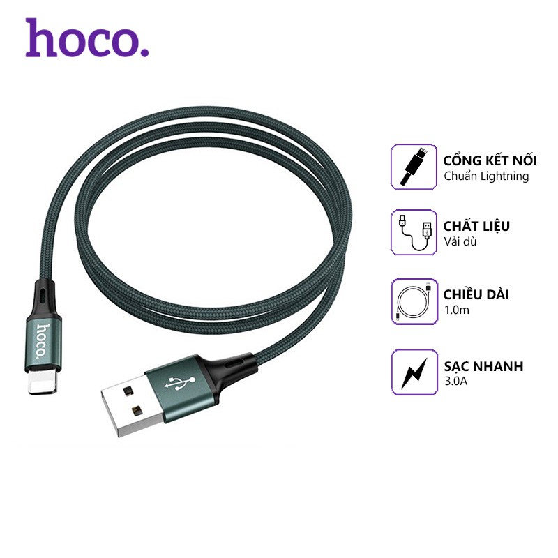 Cáp sạc nhanh Hoco DU10 dây dù 3.0A, cổng kết nối Lightning, dài 1m